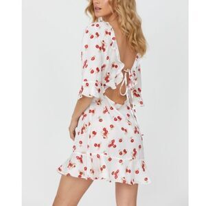 Haute Rouge White Cut Out Mini Dress Red Cherry Print Halter Size Small
